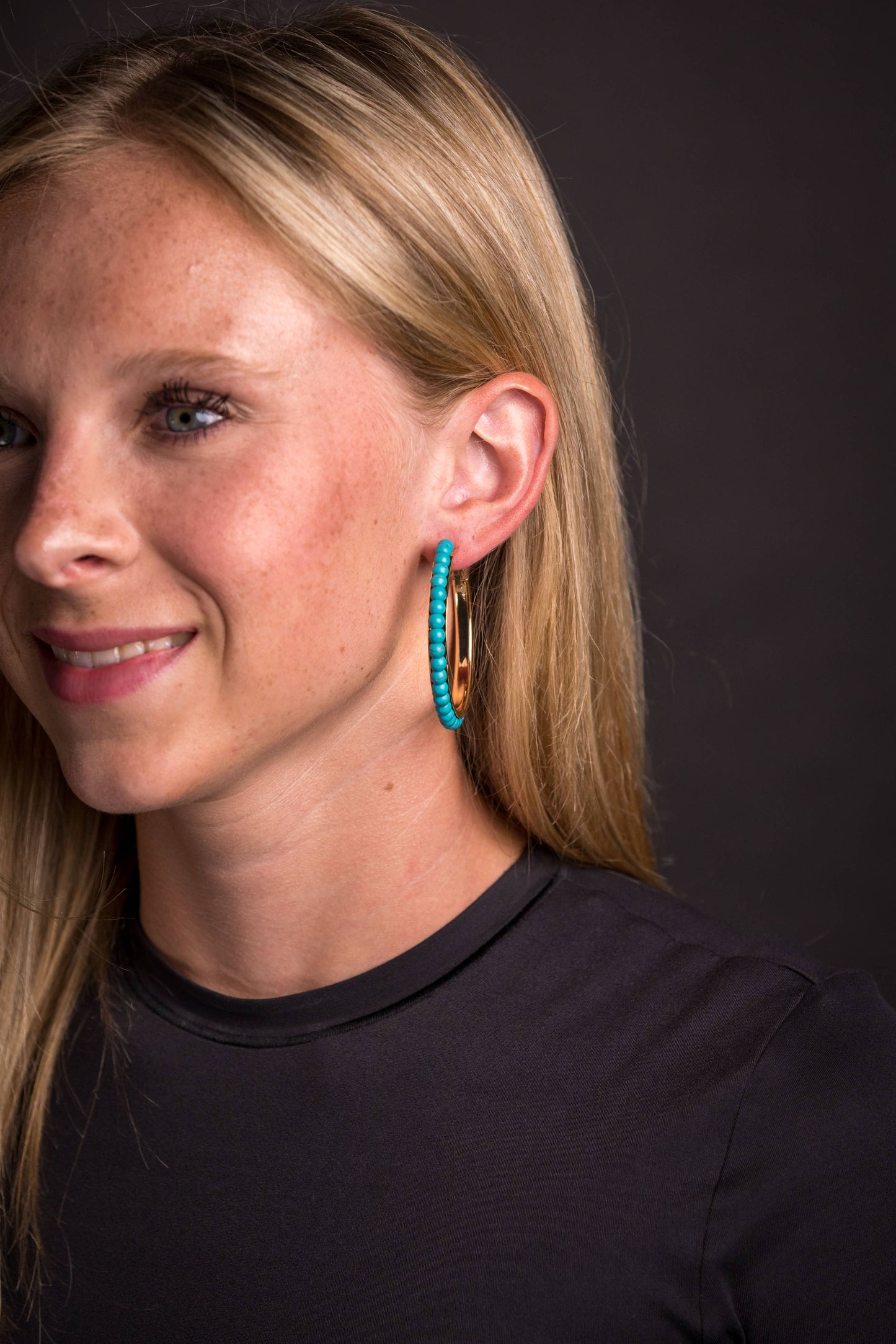 West & Co. Gold Turq Trimmed Hoop Earring