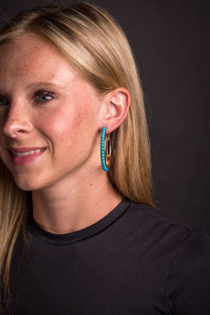 West & Co. Gold Turq Trimmed Hoop Earring