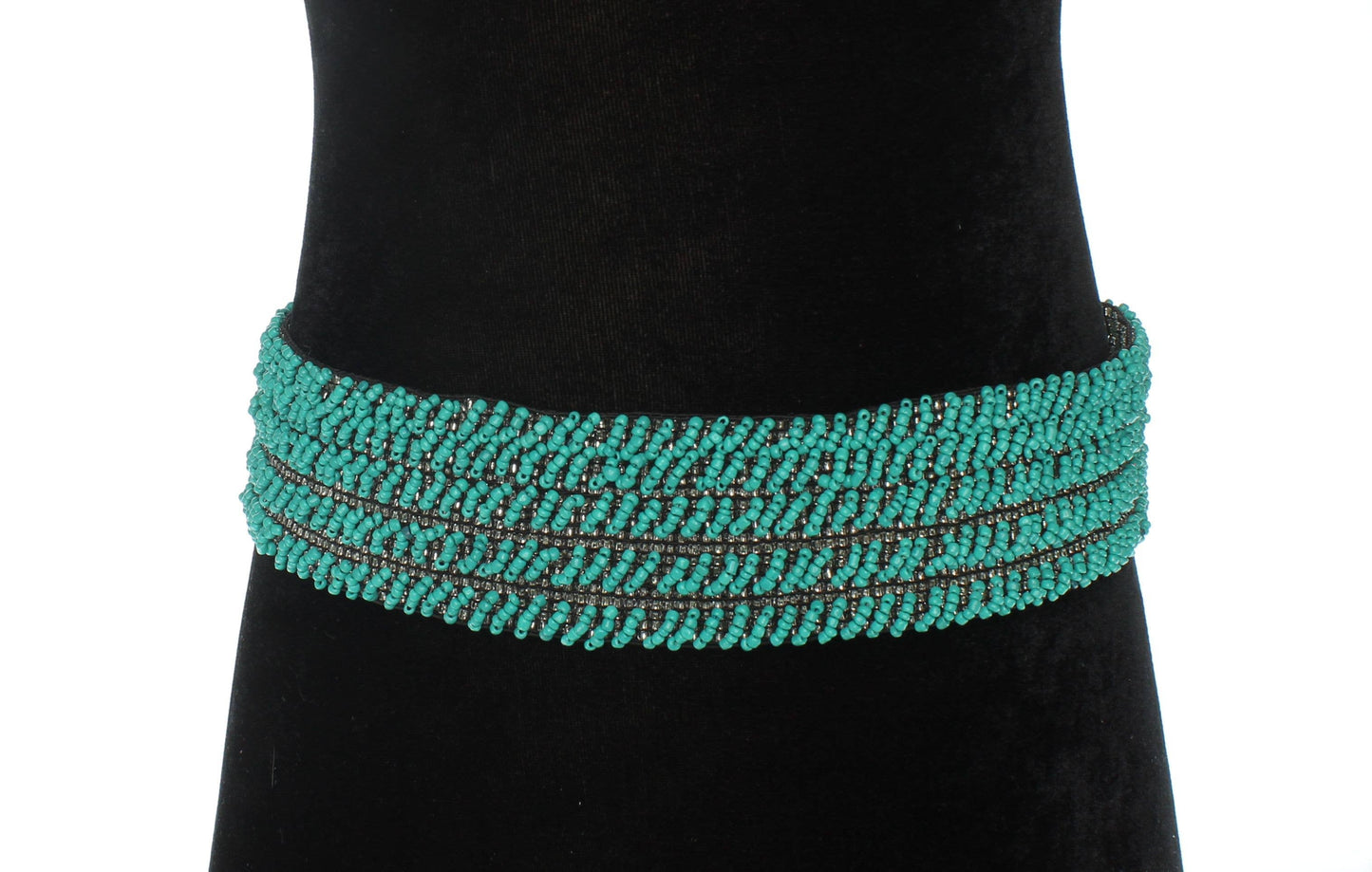 Turquoise & Silver Handmade Stretchy Beaded Bali Belt