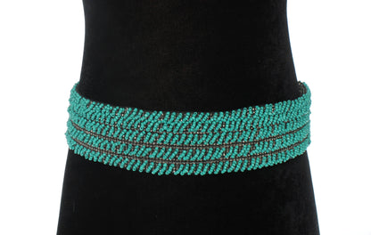 Turquoise & Silver Handmade Stretchy Beaded Bali Belt