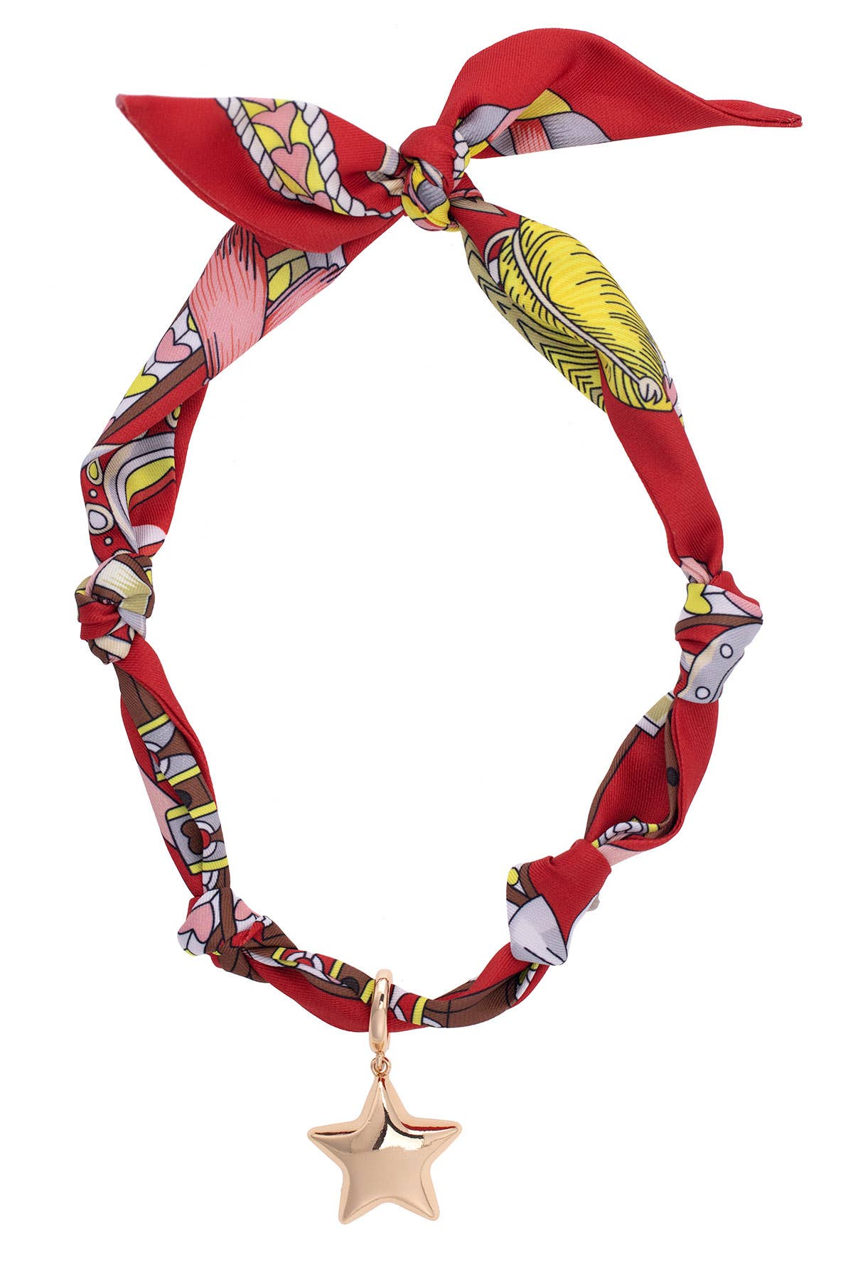 Canvas Style Bellatrix Puffy Star Scarf Necklace in Red/Light Pink/Brown