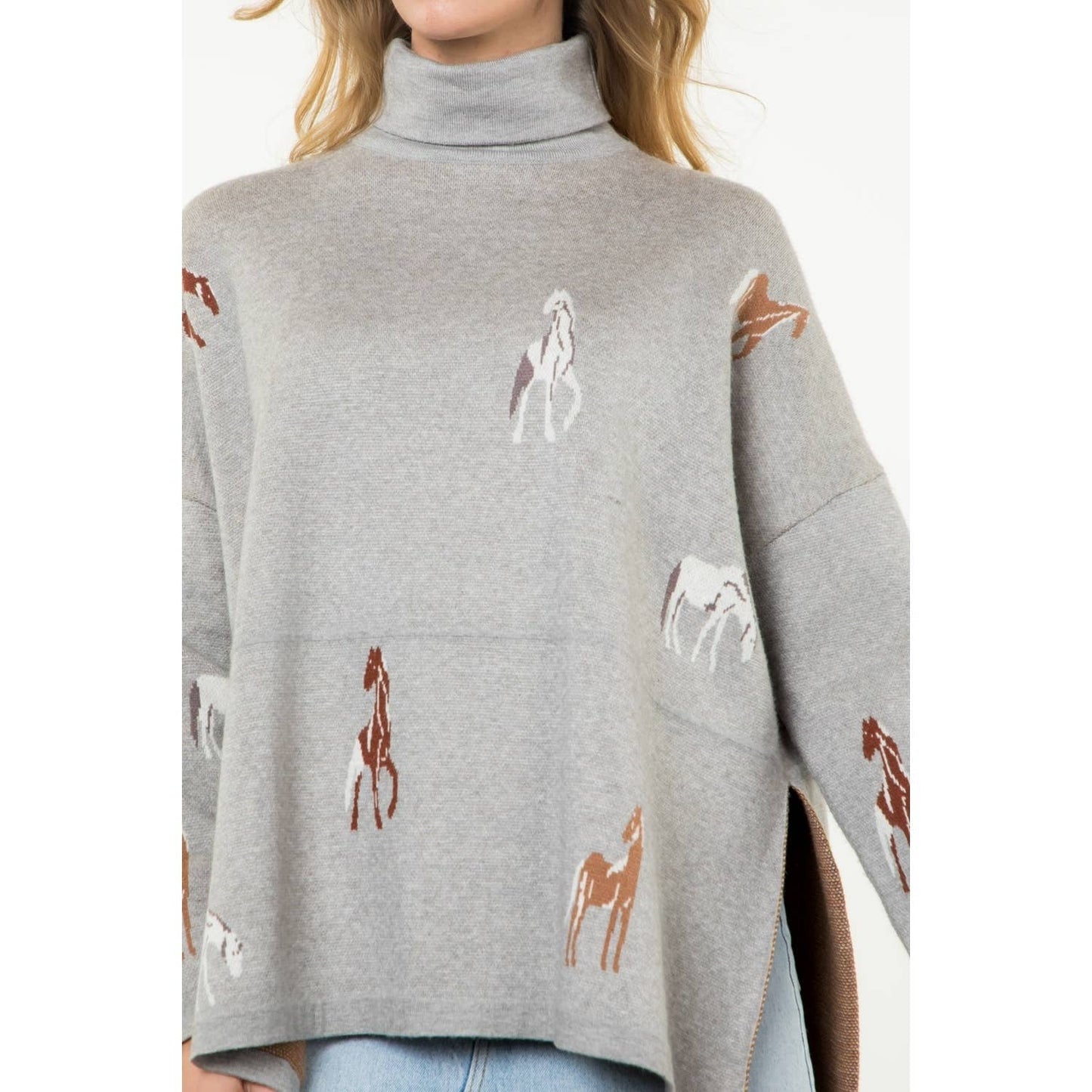 Turtleneck Horse Print Sweater