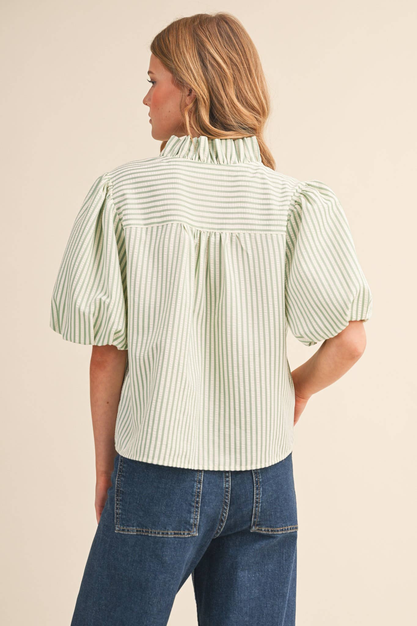 Striped Ruffle Button Down Top