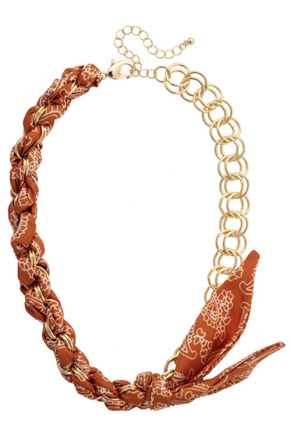 Canvas Style Chain Scarf Necklace in Burnt Orange