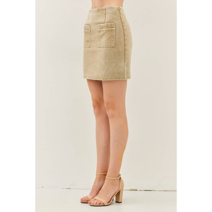 Denim Mini Skirt with Stitch Pockets