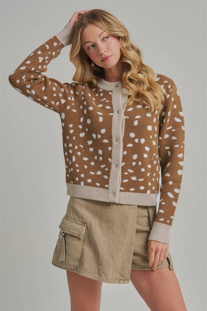 Deer Print Button Down Cardigan