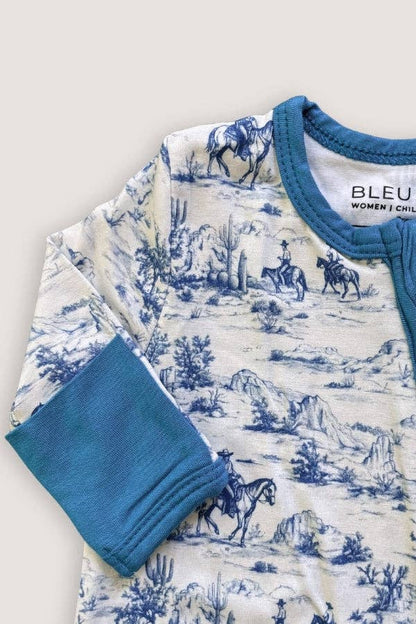 Blue Toile Cowboy Footie Pajamas