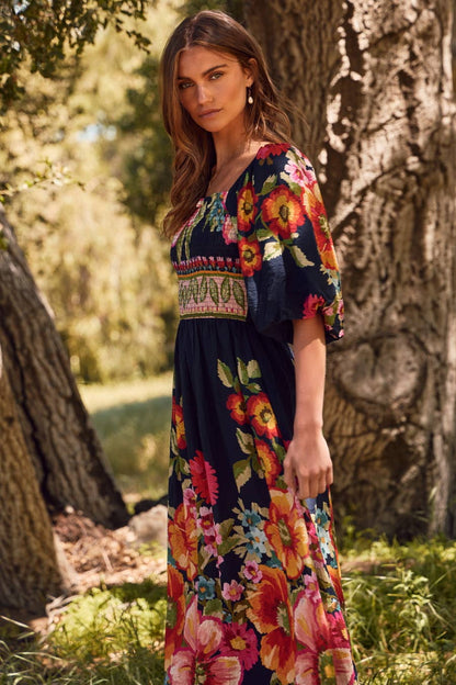 Giant Floral Border Printed Maxi Dress
