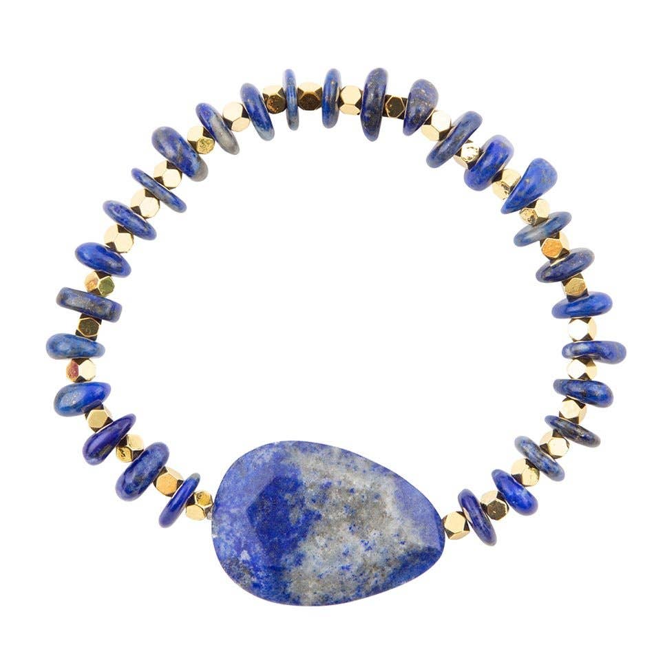 Barse Dreamy Blue Lapis Chunky Golden Bracelet