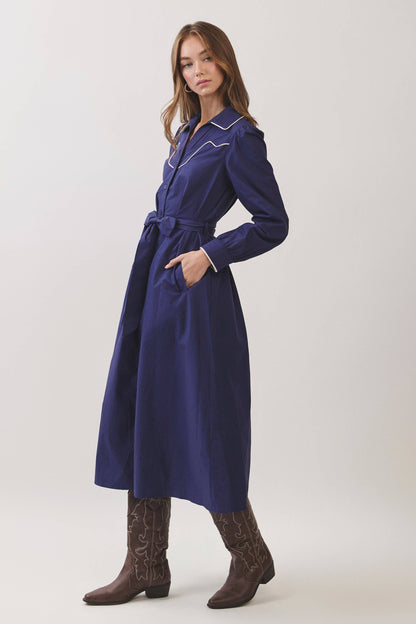 TCEC Contrast Piped Shirt Midi Dress