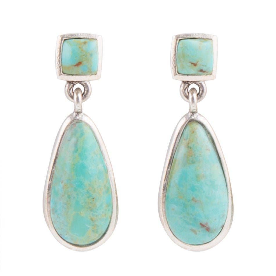 Barse Smooth Teardrop Post Earring - Turquoise & Silver