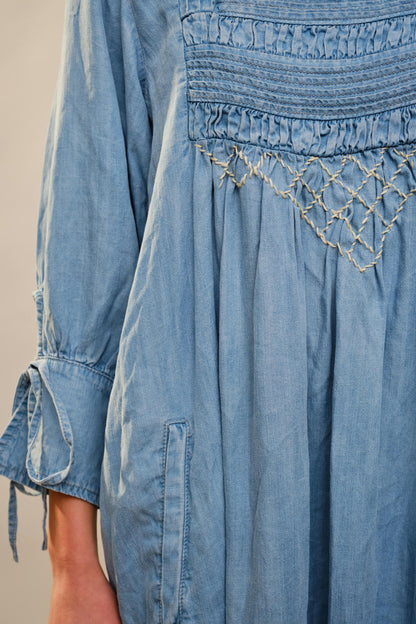 Stitch Detail Chambray Dress