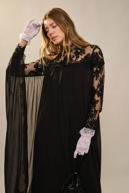 Blue B Lace Yoke Batwing Sleeve Maxi Dress