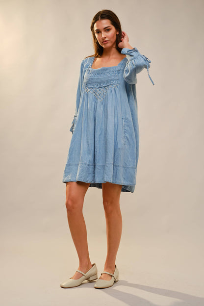 Stitch Detail Chambray Dress