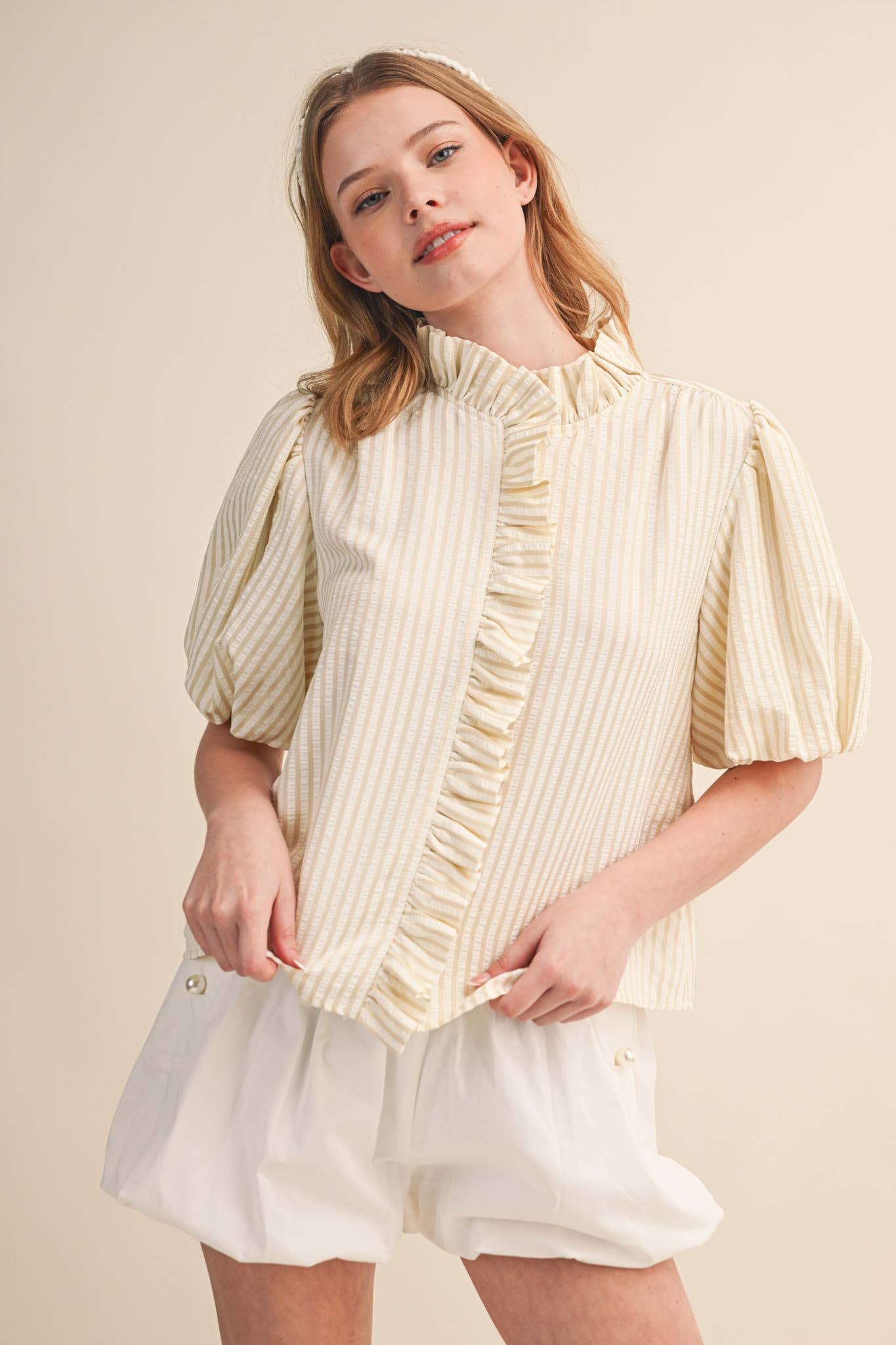 Striped Ruffle Button Down Top