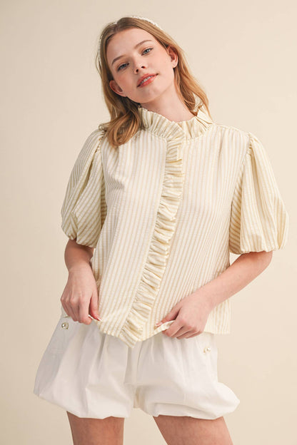 Striped Ruffle Button Down Top