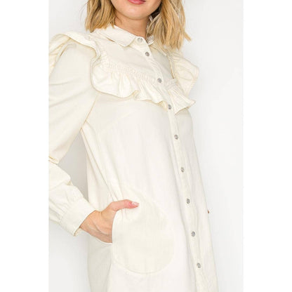 Ruffle Yoke Button-Up Dress