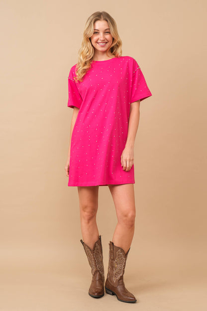 Cotton Jersey Studded Sprinkle Loose T Shirt Dress