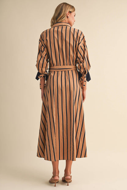 Striped Pintuck Midi Dress