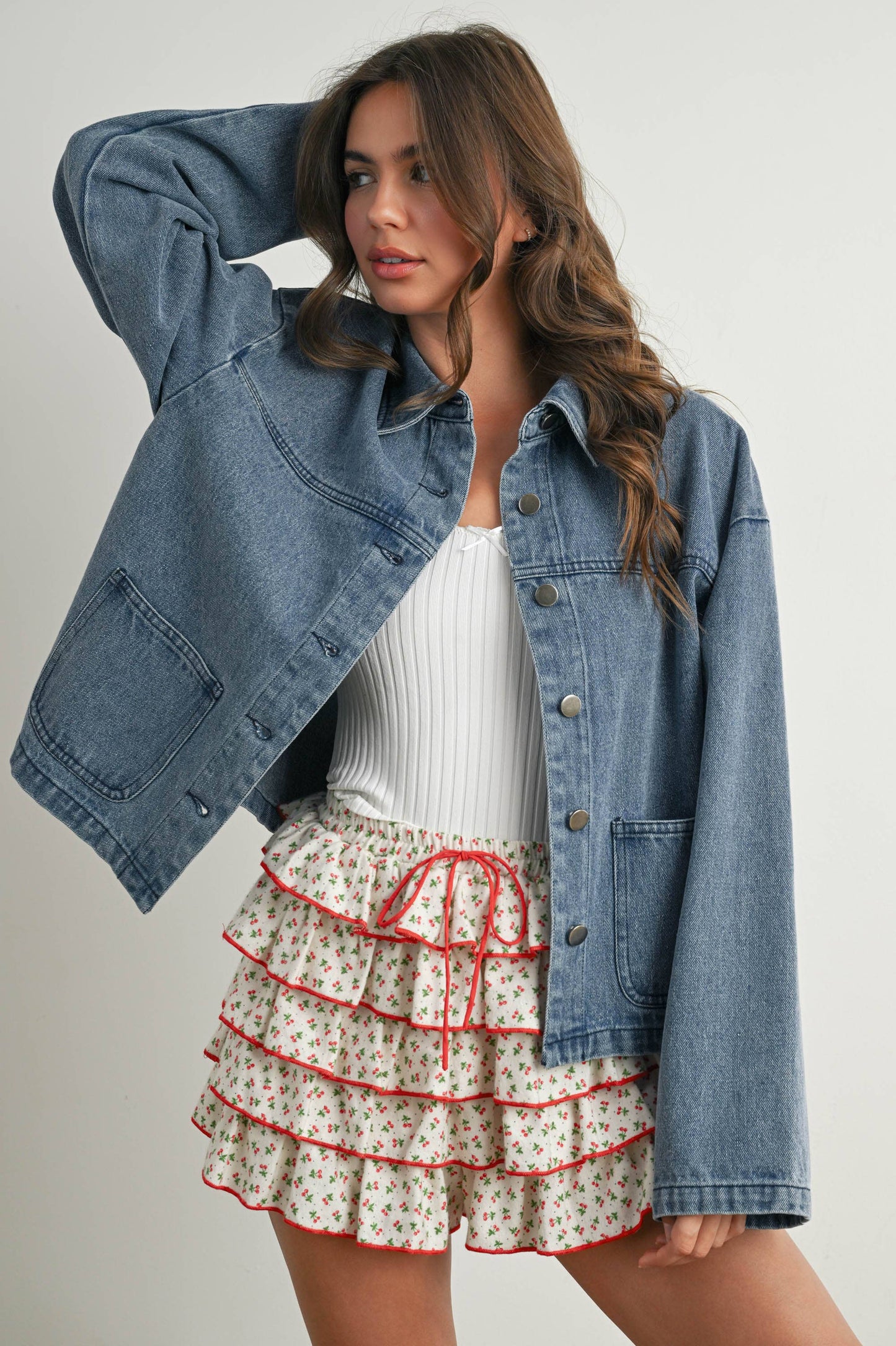 Cherry Print Layered Ruffled Mini Skort