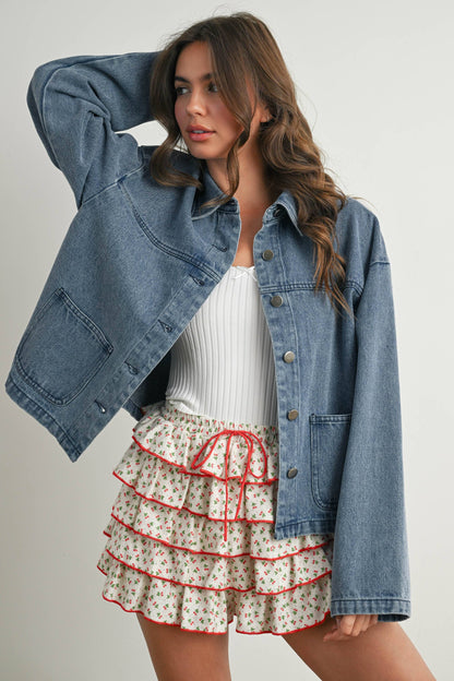 Cherry Print Layered Ruffled Mini Skort