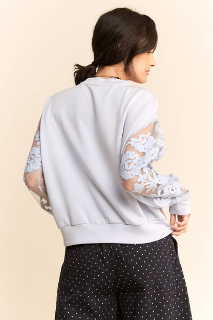Sheer Floral Embroidered Sweatshirt