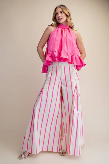 Halter Neck Back Neck Tie Ruffle Top