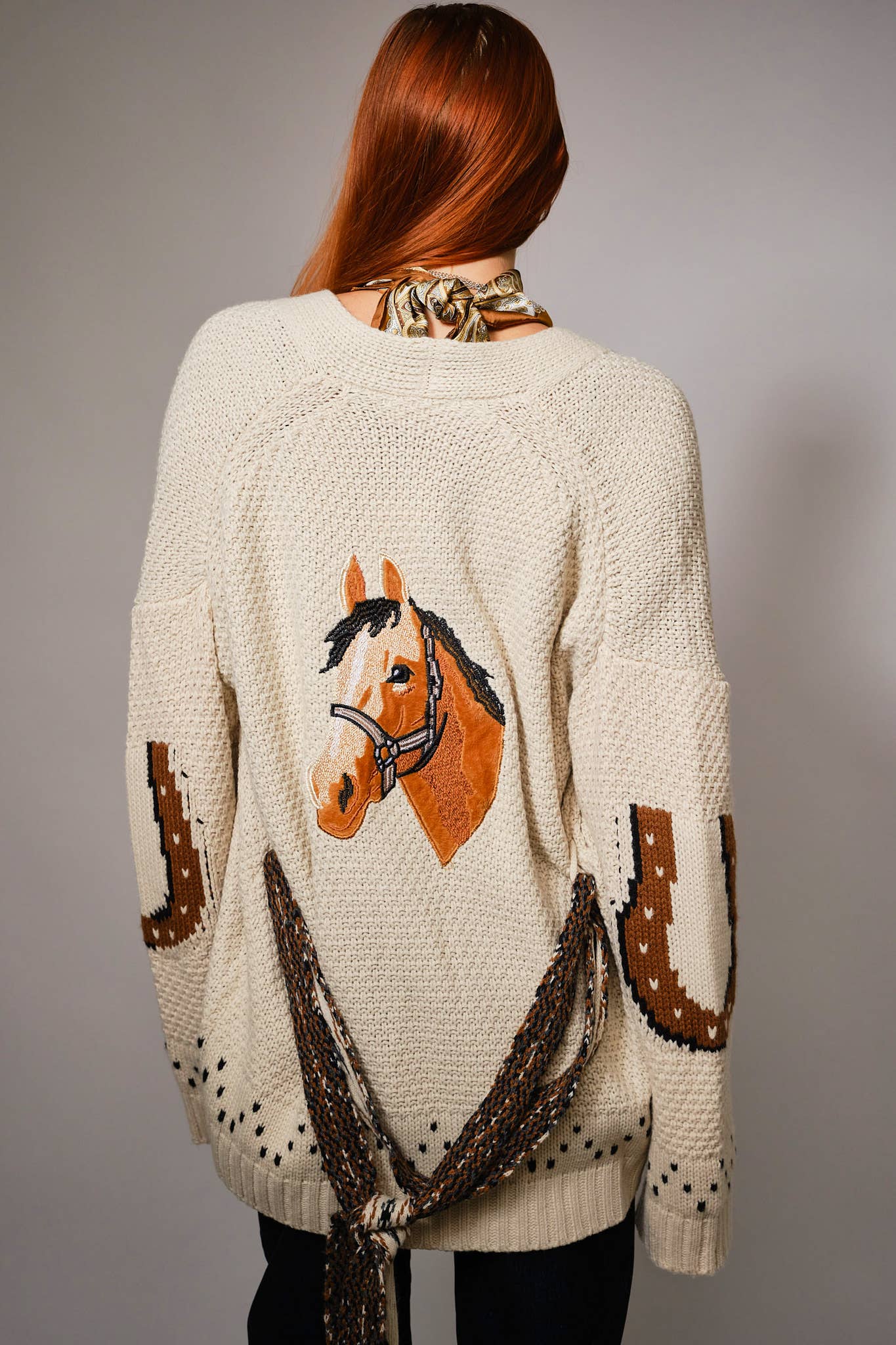 Western Horse Belted Cardigan