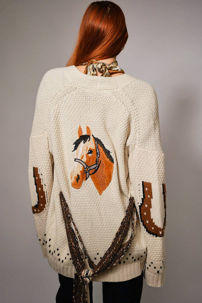 Western Horse Belted Cardigan