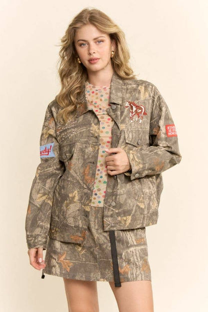 Dave & Dani Cropped Camo Jacket