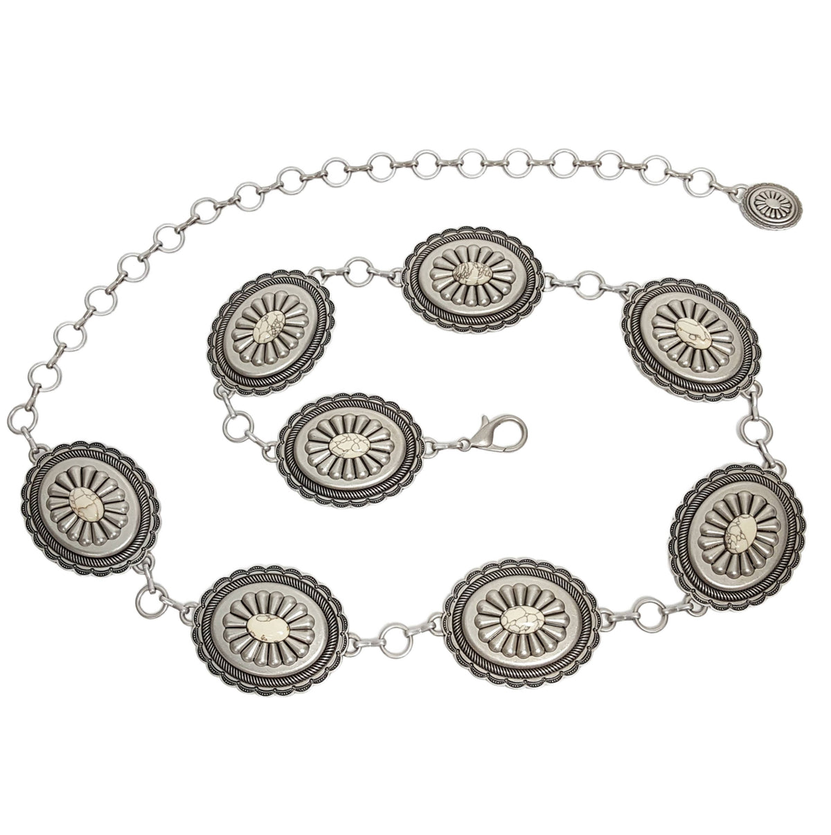 Western Oval Concho Chain Belt with Stones