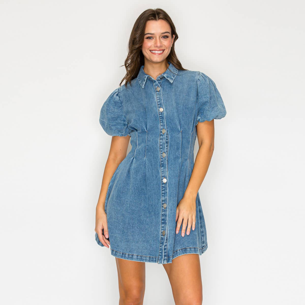 Modern Muse Denim Bubble Sleeve Dress