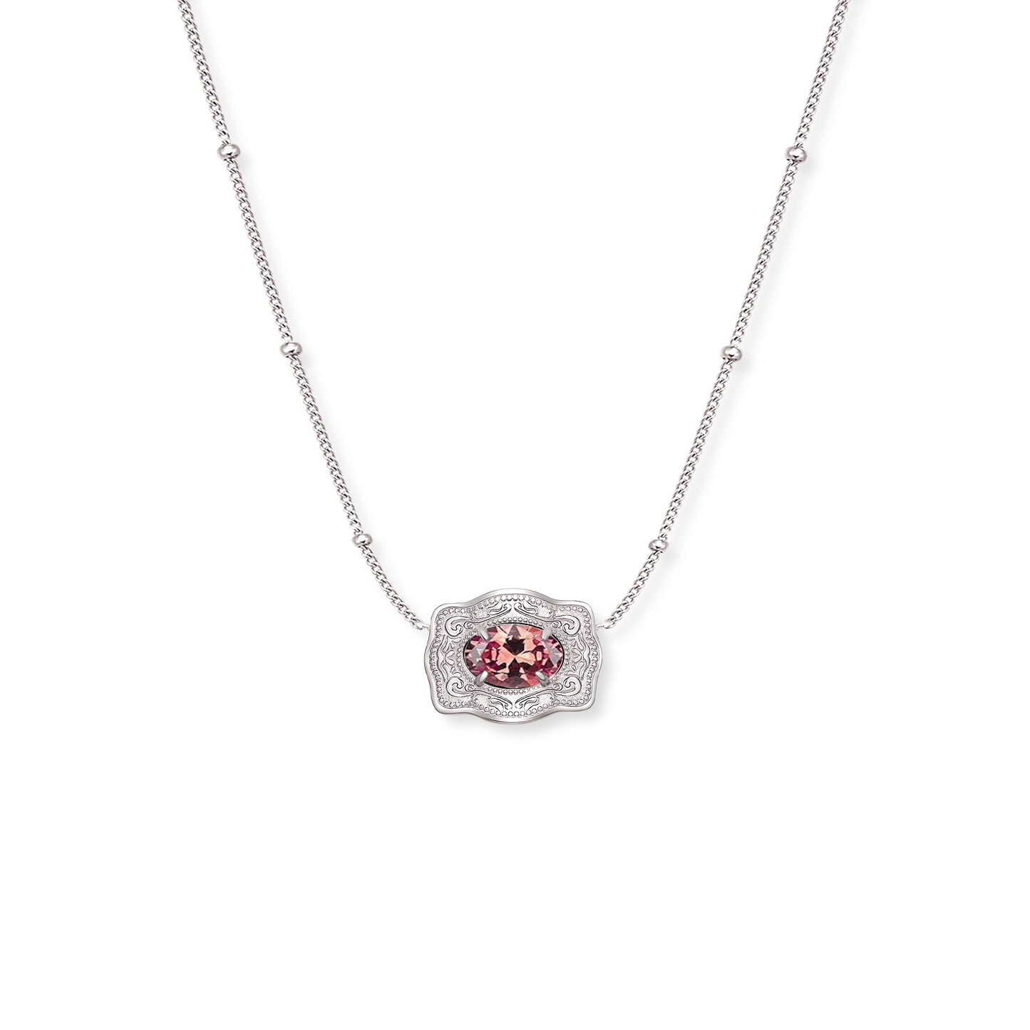 Silver Belt Buckle Birthstone Necklace