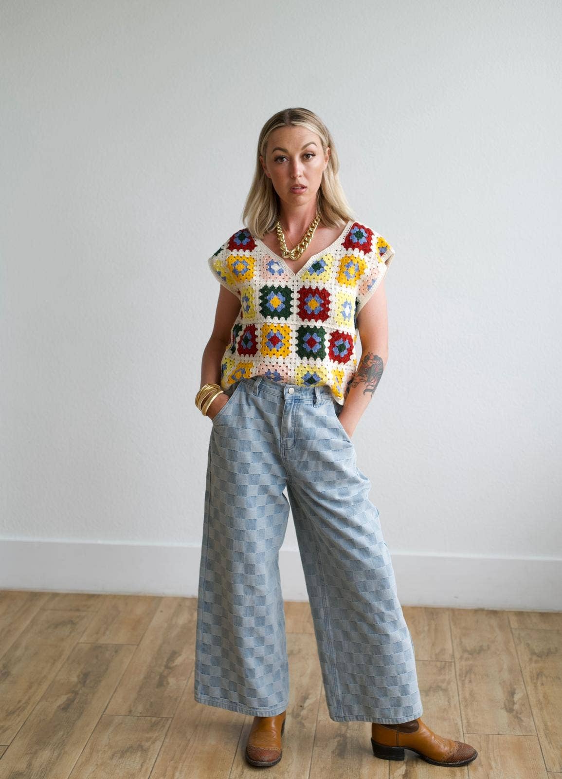 Denim Checkered Pants