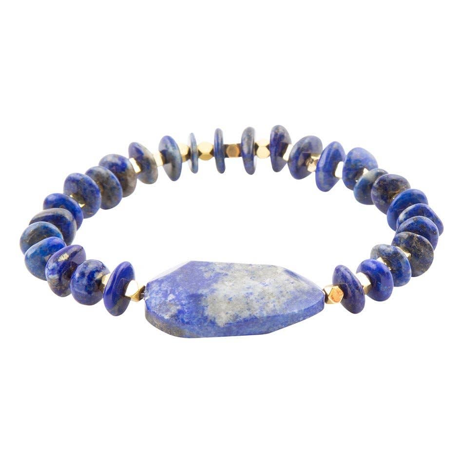 Barse Dreamy Blue Lapis Chunky Golden Bracelet