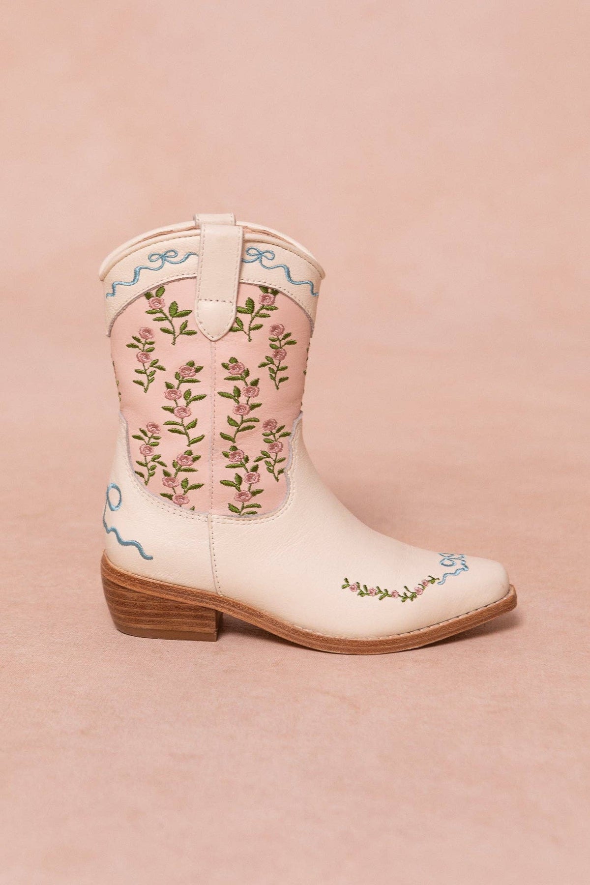 Mini Cream & Pink Rosemary Cowgirl Boots
