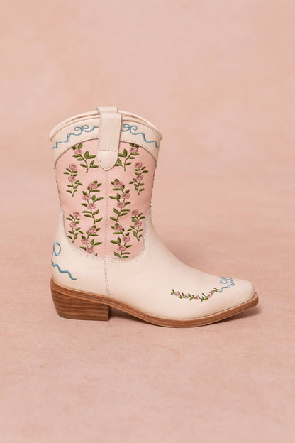 Mini Cream & Pink Rosemary Cowgirl Boots