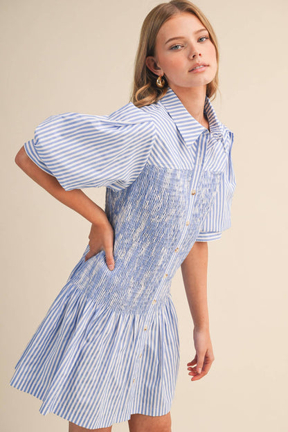 Striped Smocked Bodice Mini Dress
