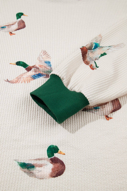 Ribbed Mallard Duck Print Sweatshirt
