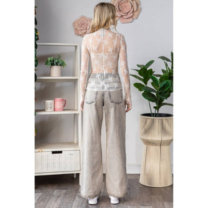Lace Long Sleeve See Through Ivory Top