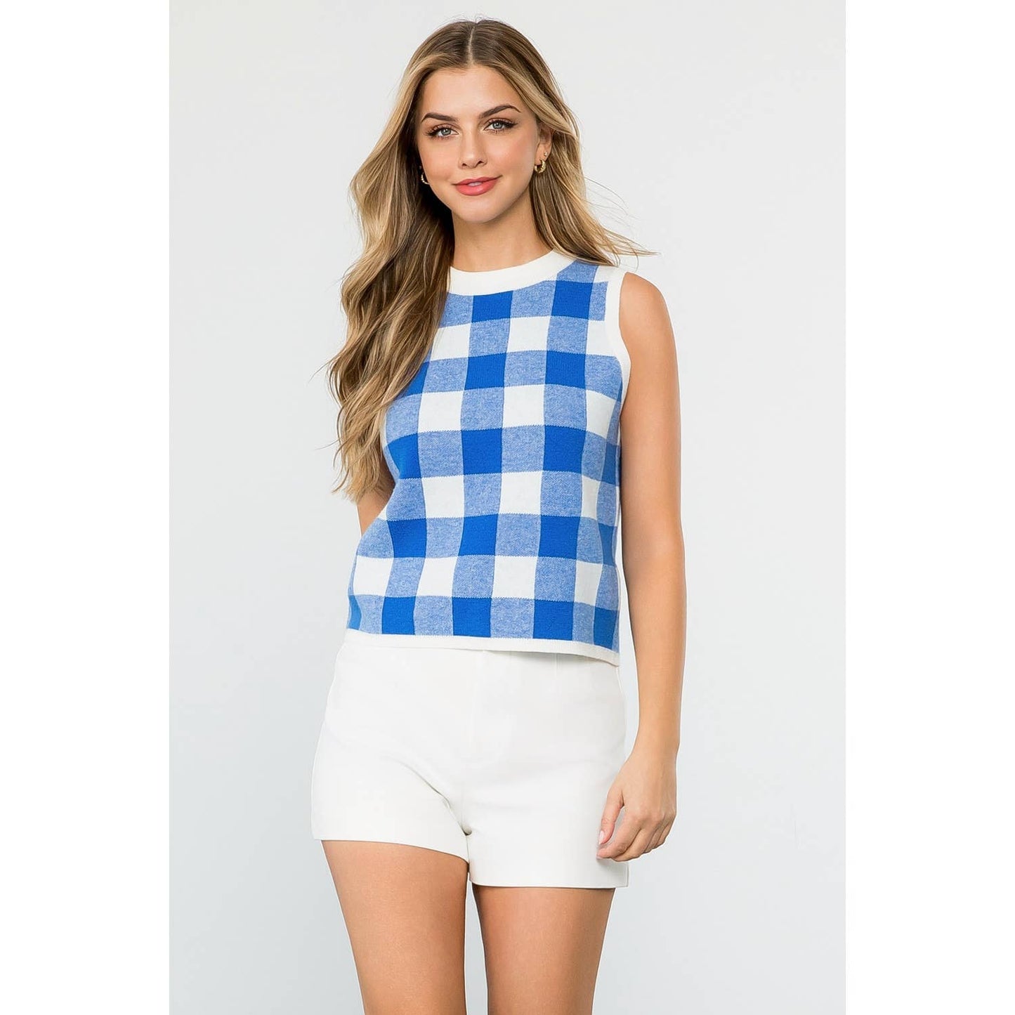 Checkered Knit Sleeveless Top