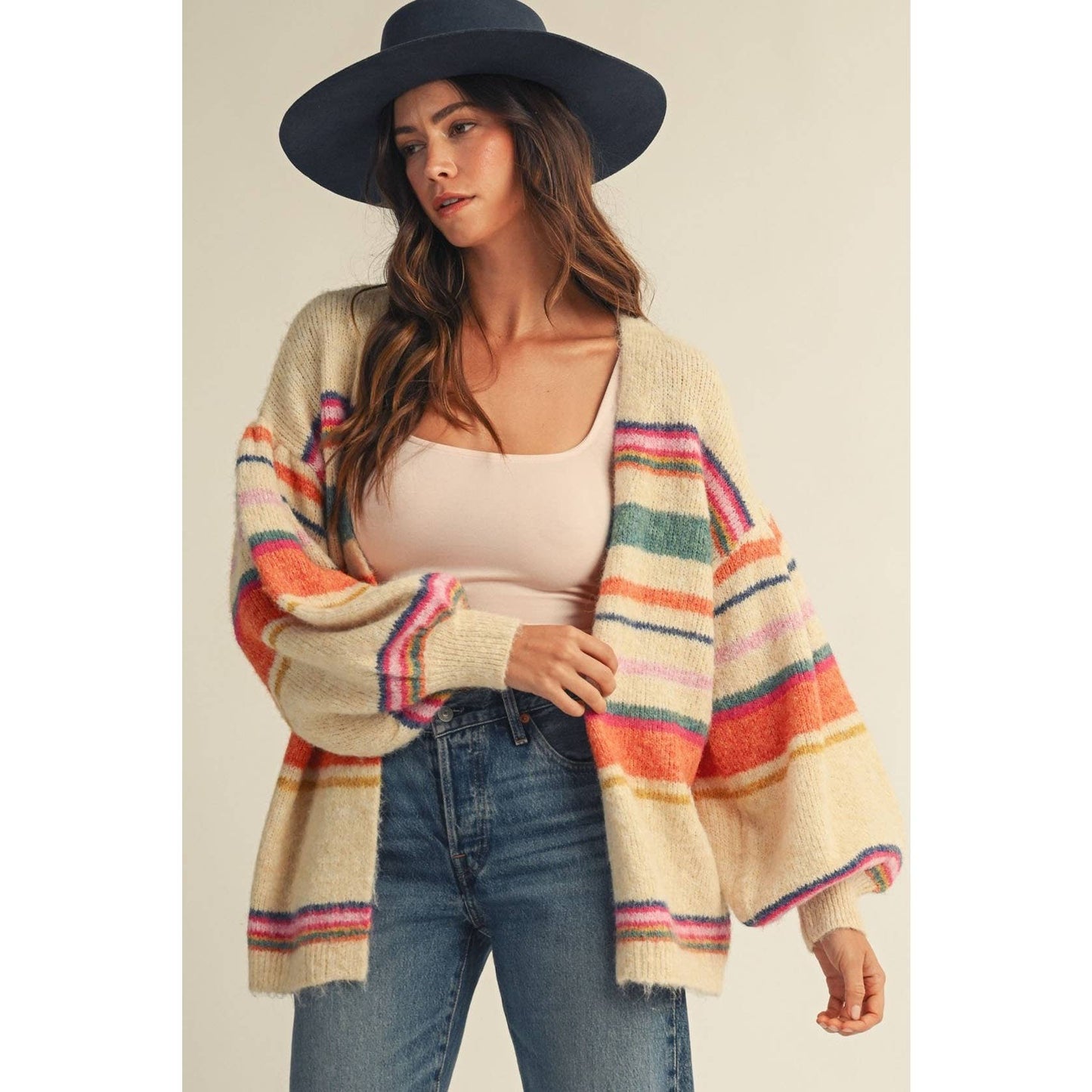 Sunset Carnival Stripe Cozy Relaxed Cardigan