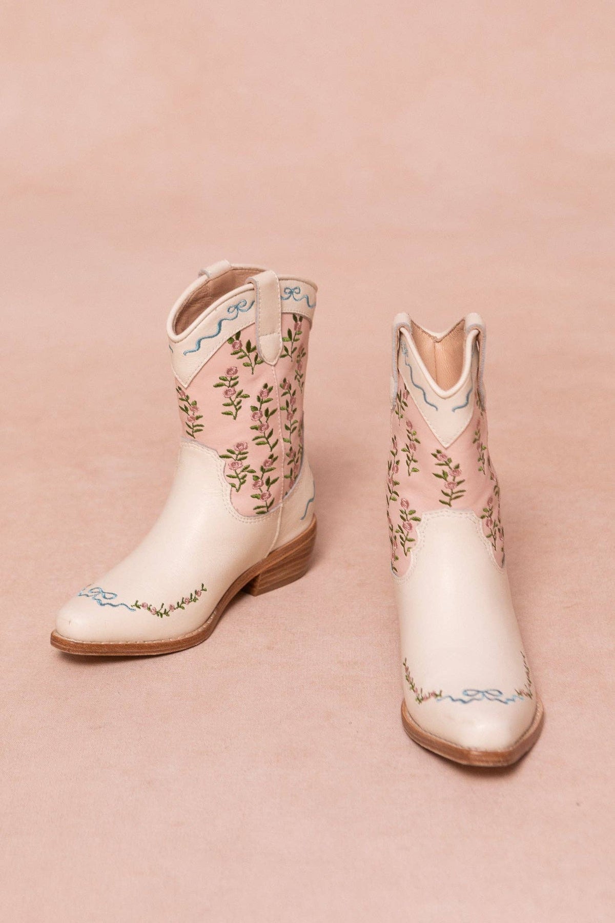 Mini Cream & Pink Rosemary Cowgirl Boots