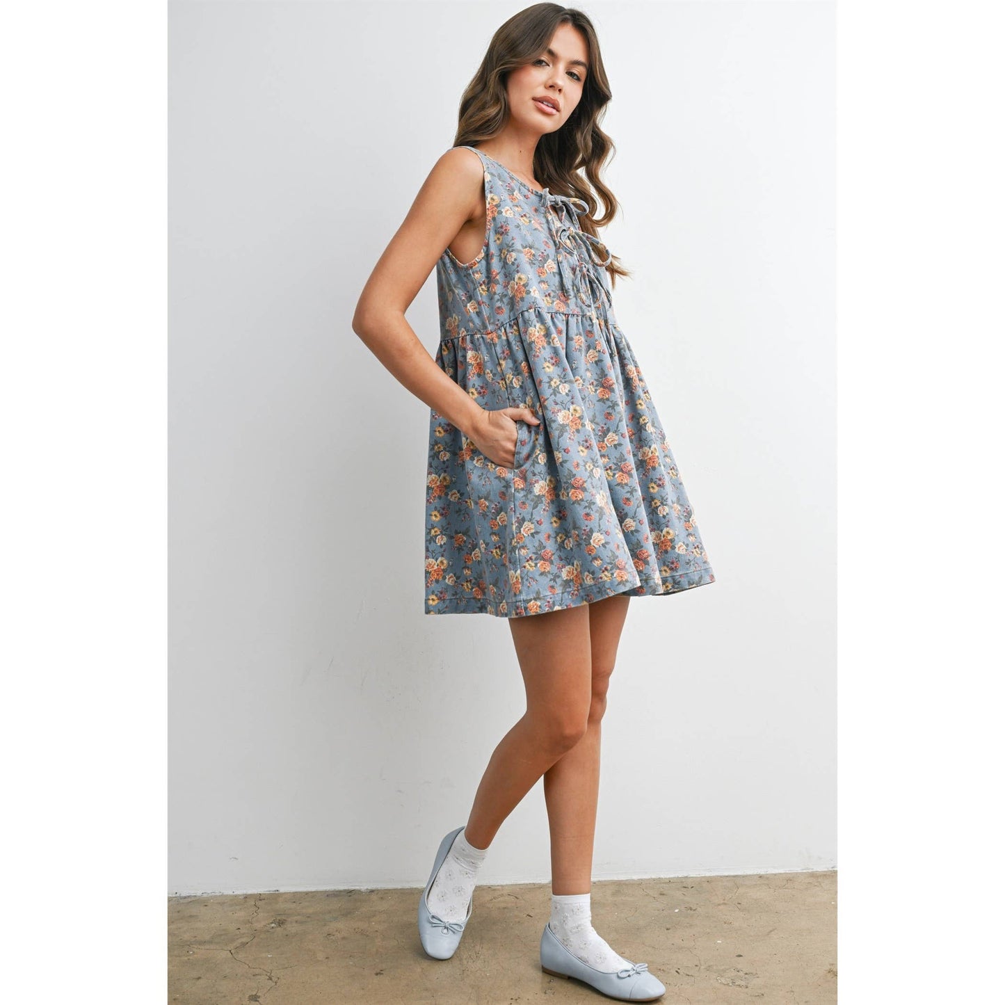Floral Tie-Front Babydoll Dress