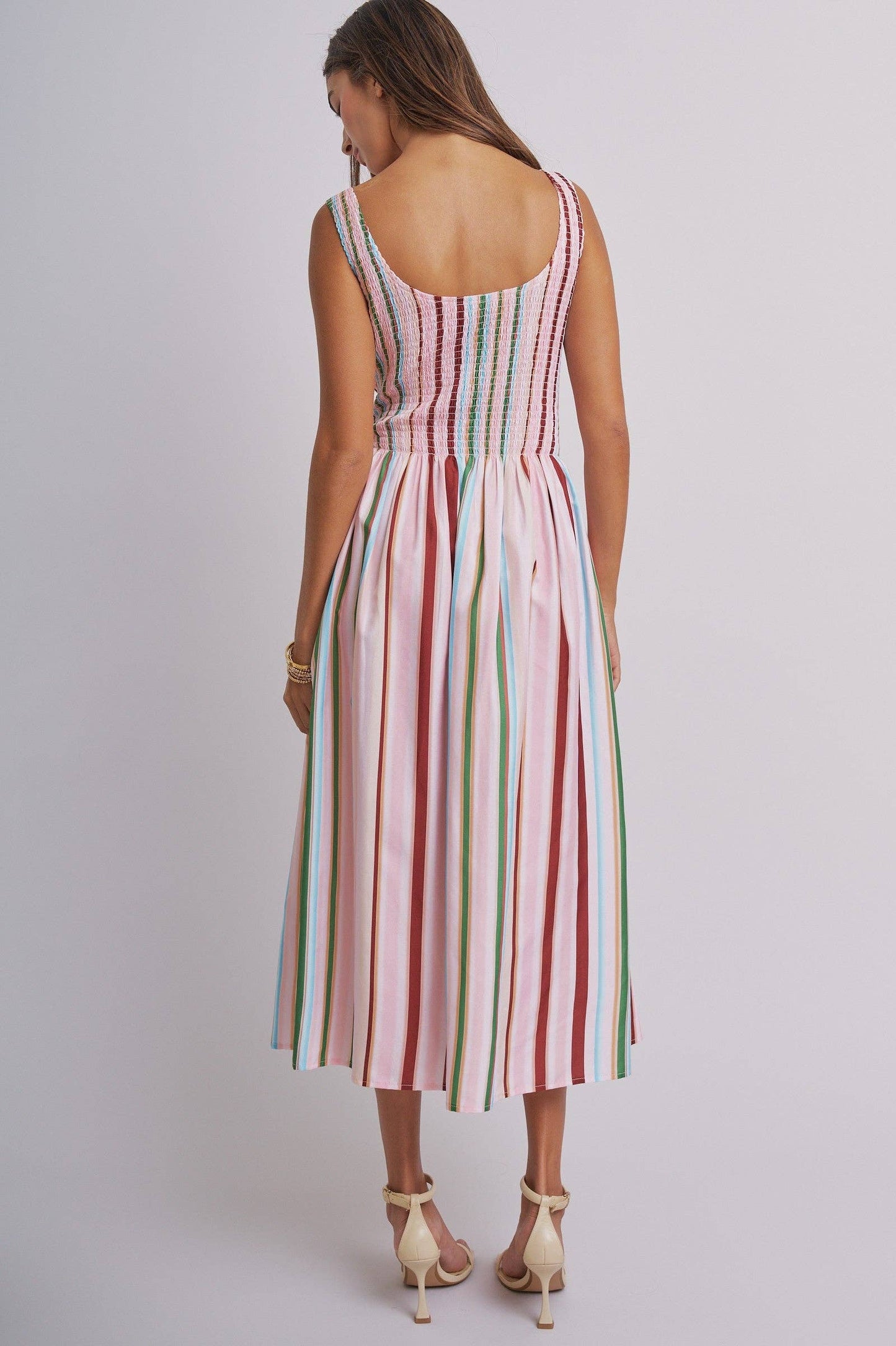 Candy Stripe Smocked Midi Dress