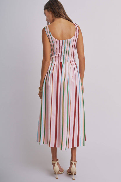 Candy Stripe Smocked Midi Dress