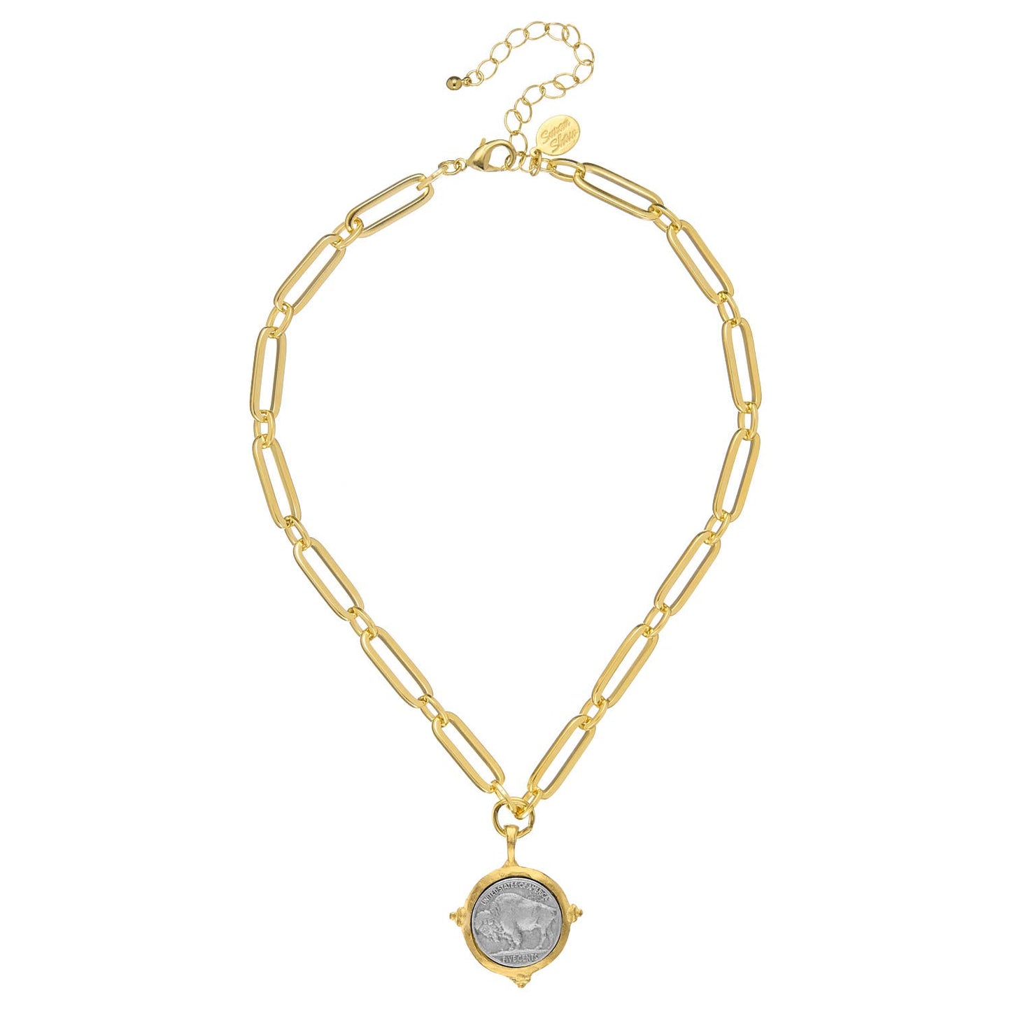 Susan Shaw Buffalo Nickel on Mixed Link Necklace