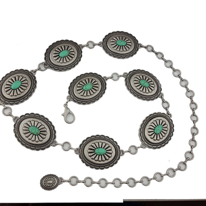 Western Oval Concho Chain Belt with Stones