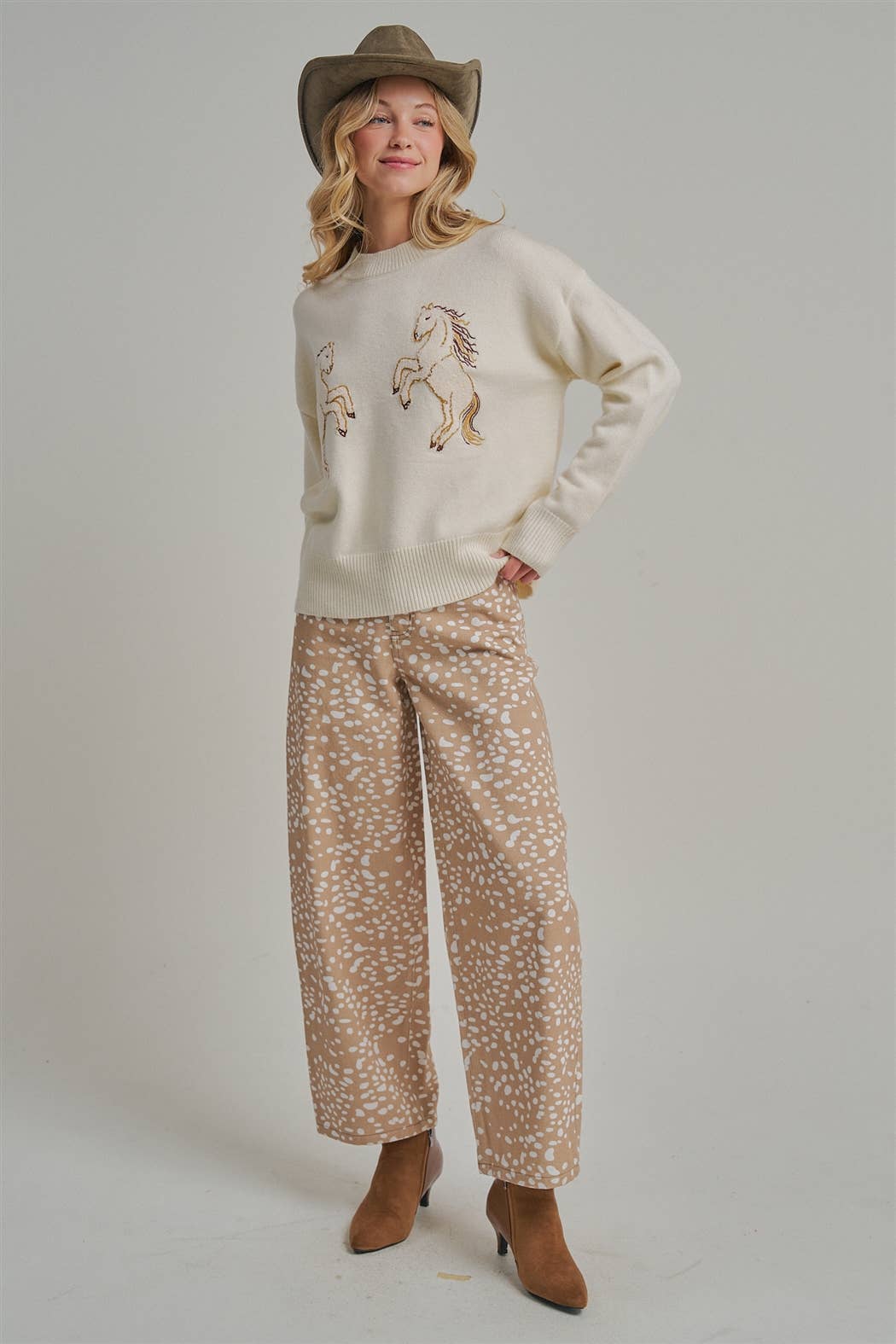 Deer Print Barrel Pants