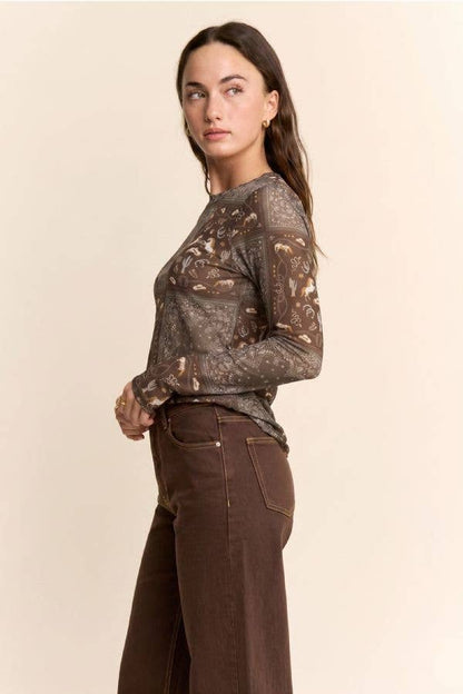 Bandana Print Western Mesh Top